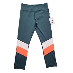 Zyia Active Color Block Crop Leggings Teal Orange White High Rise Womens Small